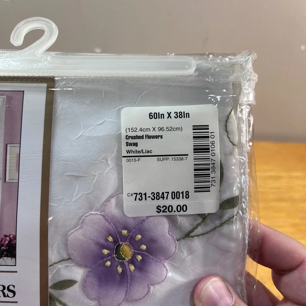 Lorraine Fashions Crushed Flowers Vtg Window Set Tier Swag Valance White Lilac
